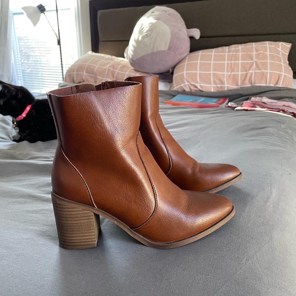 Brown Leather Ankle Boot with Heel